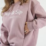 Nursing Sweatshirt 'Nip & Sip' - Dusty Pink - Image 14