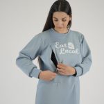 Nursing Dress 'Eat Local' - Dusty Blue - Image 2