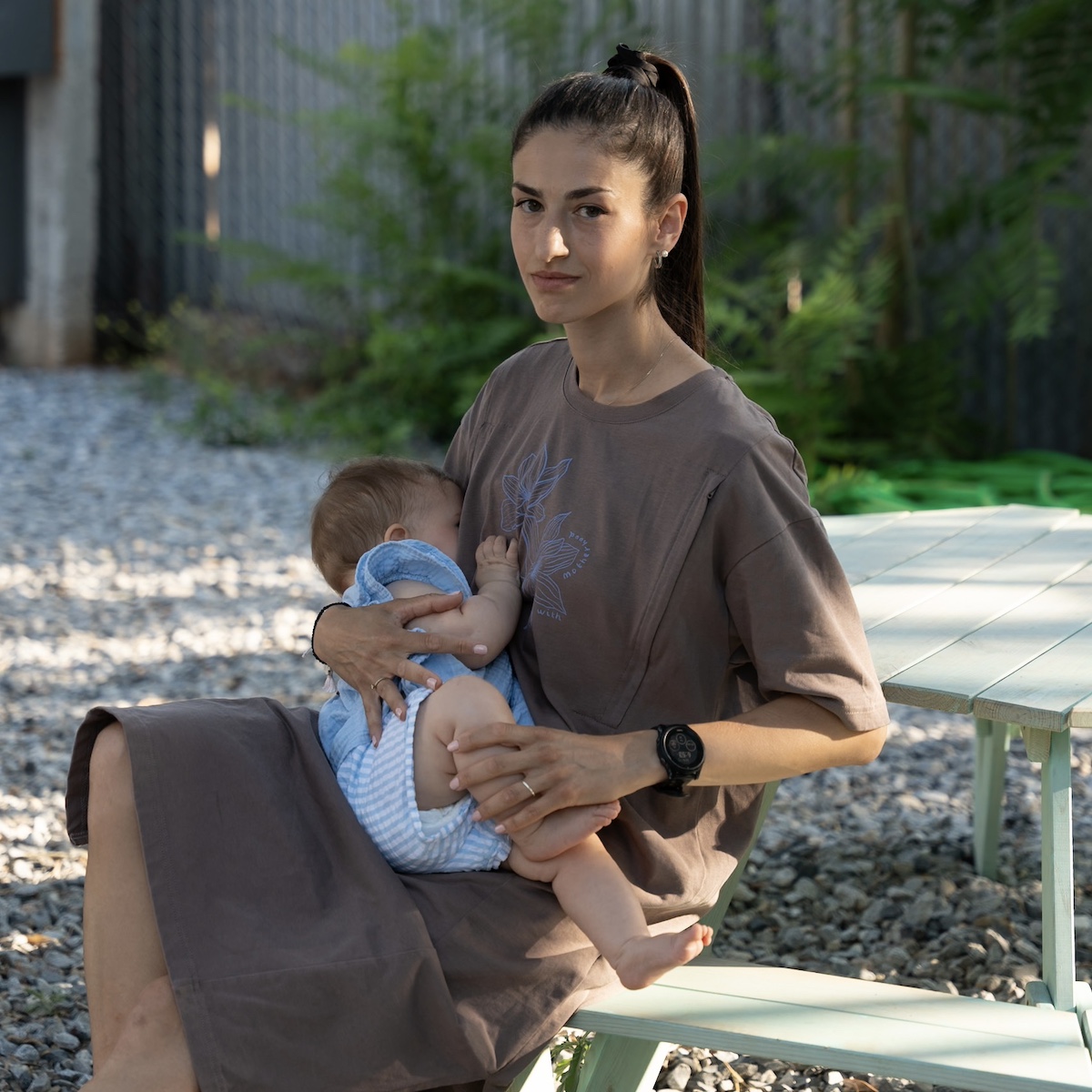 handmade mama-325 Φόρεμα θηλασμού "Motherhood" - Γκρεζ - Image 1